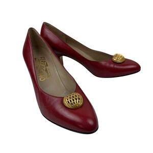 Salvatore Ferragamo Shoes Womens Size 6B Red Leather Pumps Made in Italy DS 5870